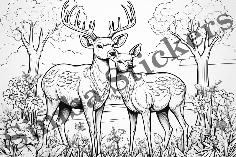 Colouring pages, bundle of deer, 25 images