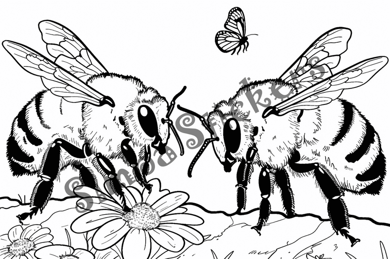 Colouring pages, bundle of bees in love, 25 images
