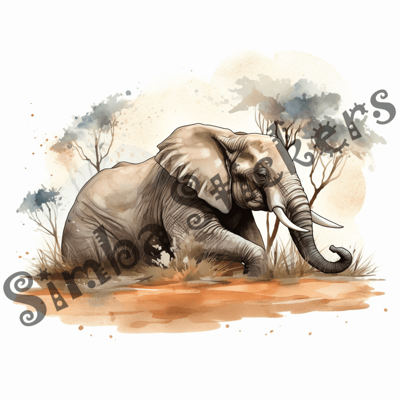 Elephants, watercolour, image set, 25 images, fqfyyp