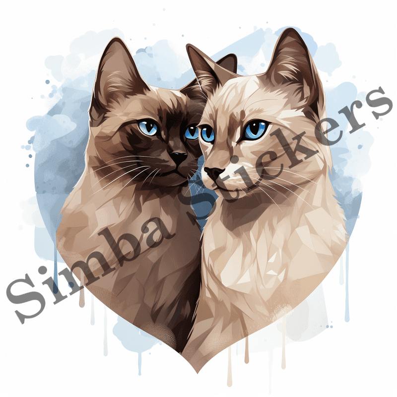 Tonkinese cats in love, watercolour, image set, 10 images