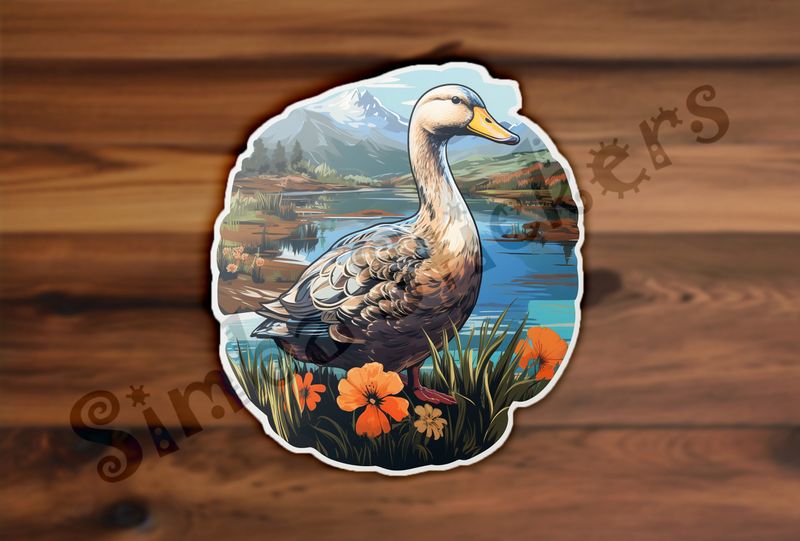 Ducks on flowery grass in the higlands