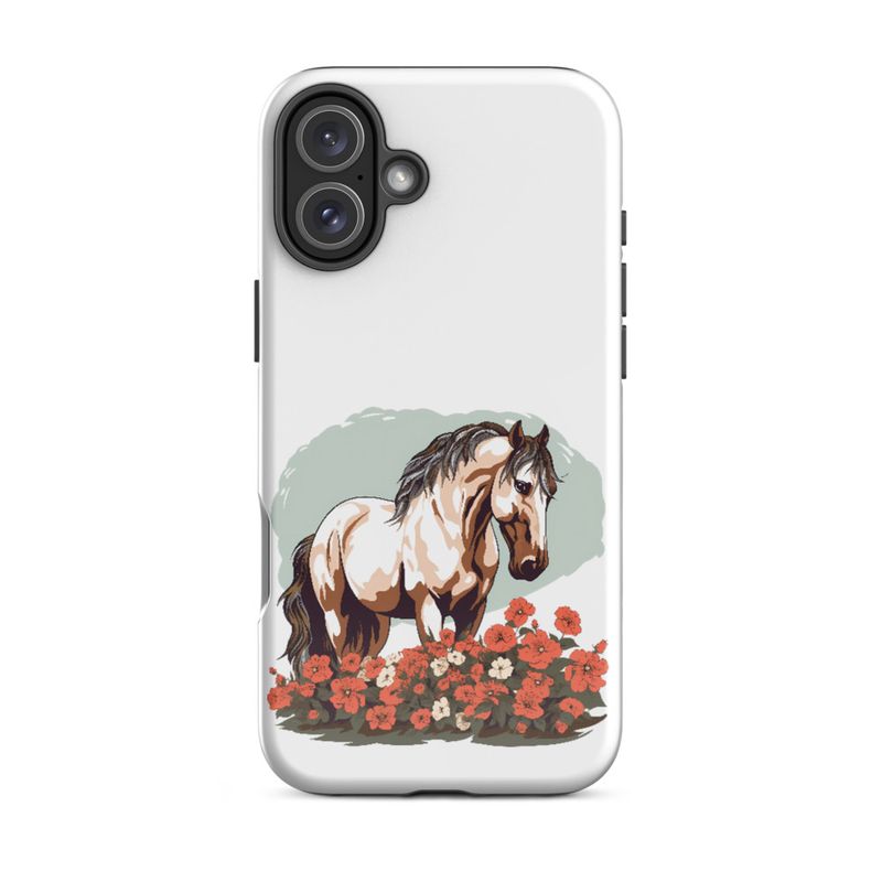Tough Case for iPhone, Brown horse in field of red flowers, n4w2fj