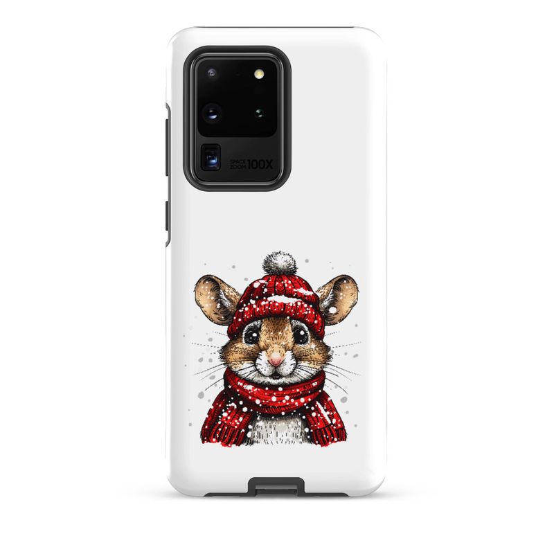 Tough Case for Samsung, Mouse wearing red winter hat and scarf in the snow, xg8dl3