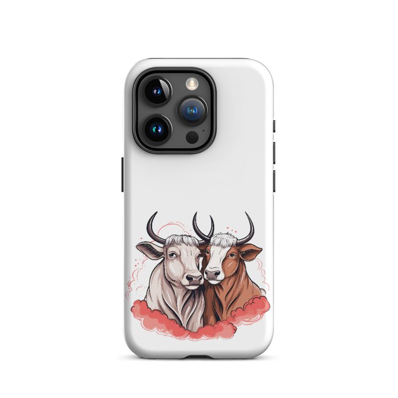 Tough Case for iPhone, Bull and cow, romantic, reddish clouds, qoucds