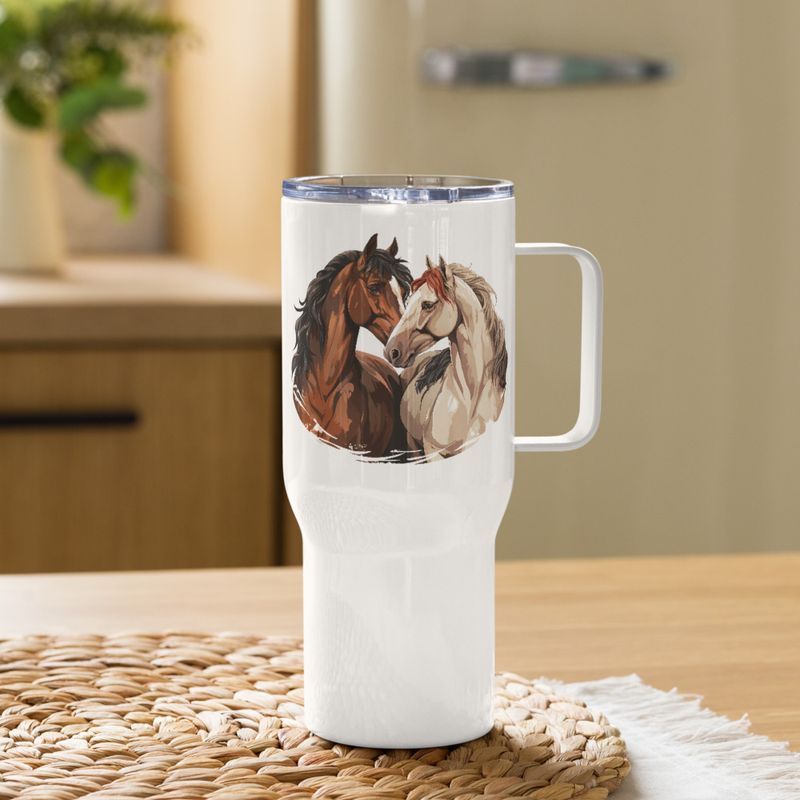 Travel Mug, Cattle, Horses nose-to-nose, jbgjpy