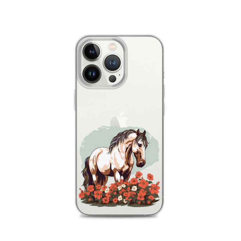 Clear Case for iPhone, Brown horse in field of red flowers, n4w2fj