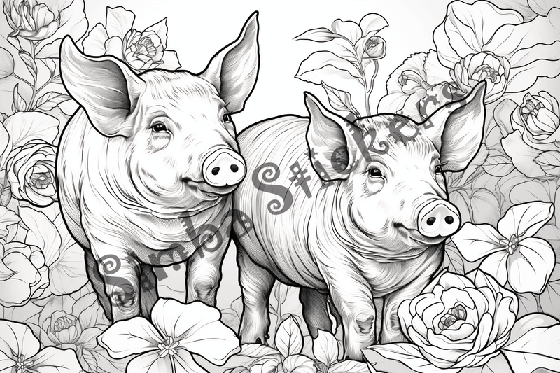 Colouring pages, bundle of pigs in love, 10 images