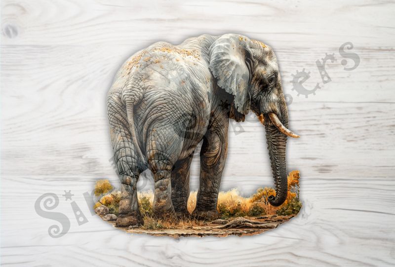 Elephant from behind, turned to the right, watercolour, utn7iz