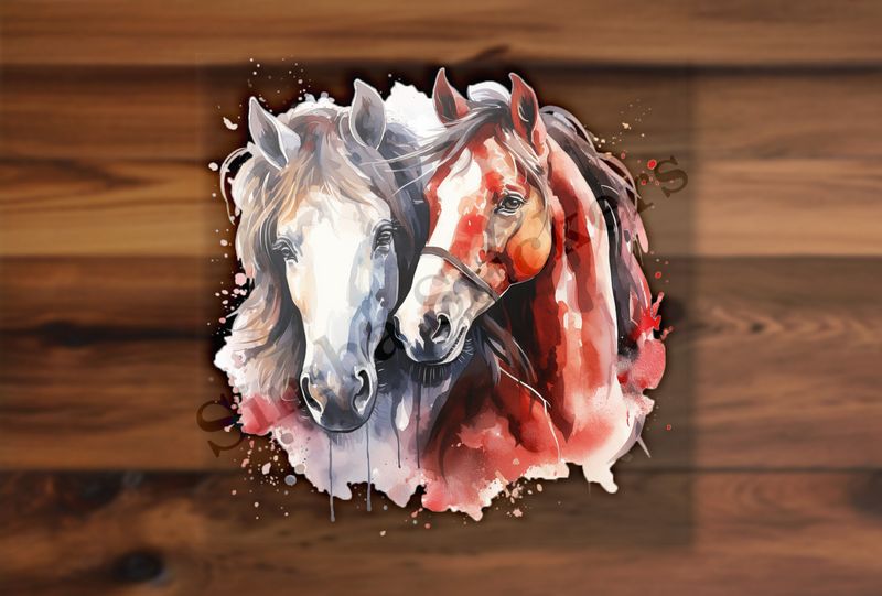 Horses in love, watercolour