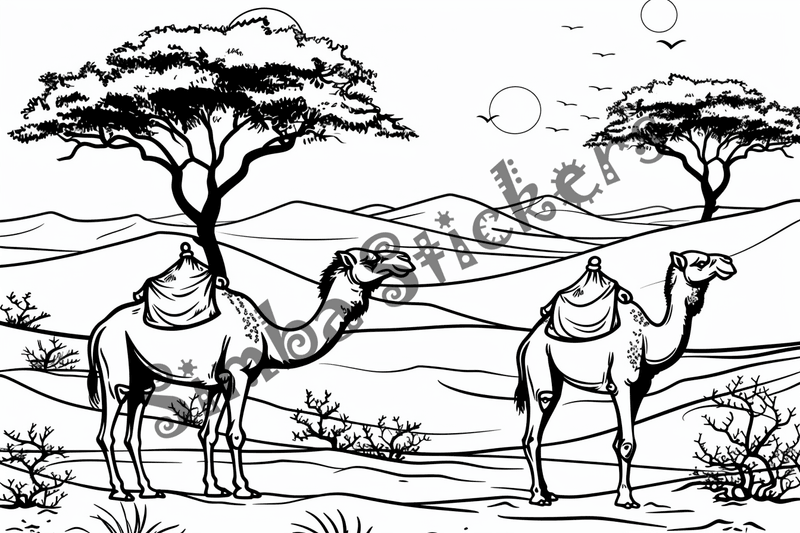 Colouring pages, bundle of Sahara Desert, 25 images