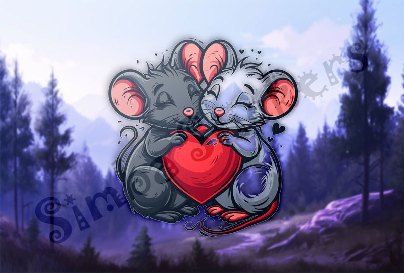 Mice in love holding large Valentine&#x27;s heart, nn89e1