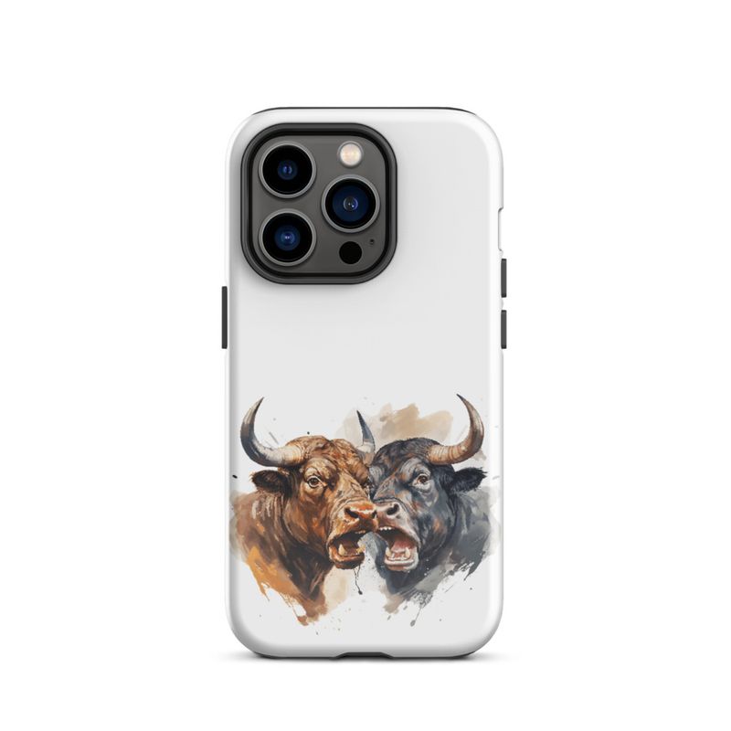 Tough Case for iPhone, Bulls facing up to each other, watercolour, dx5eff