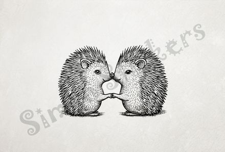 Porcupine in love nose-to-nose, hand-in-hand, outline art