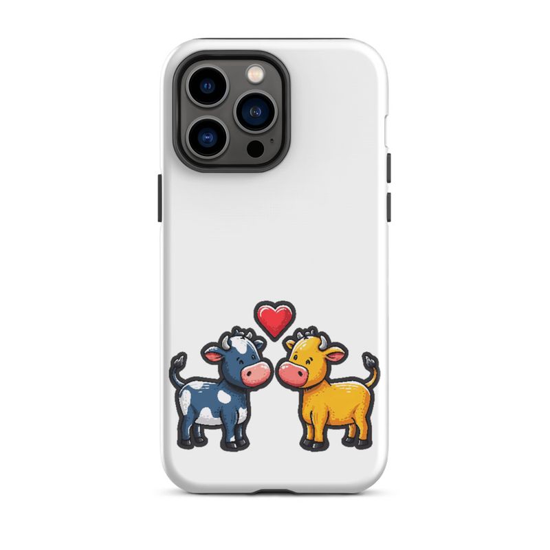Tough Case for iPhone, Cattle, bull and cow in love, colourful , heart in picture, fvta2y