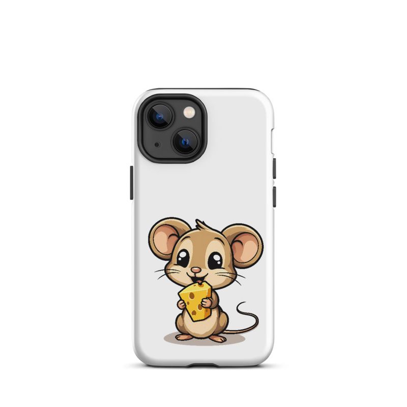 Tough Case for iPhone, Small Mouse happily licking large chunk of cheese, pqapy6