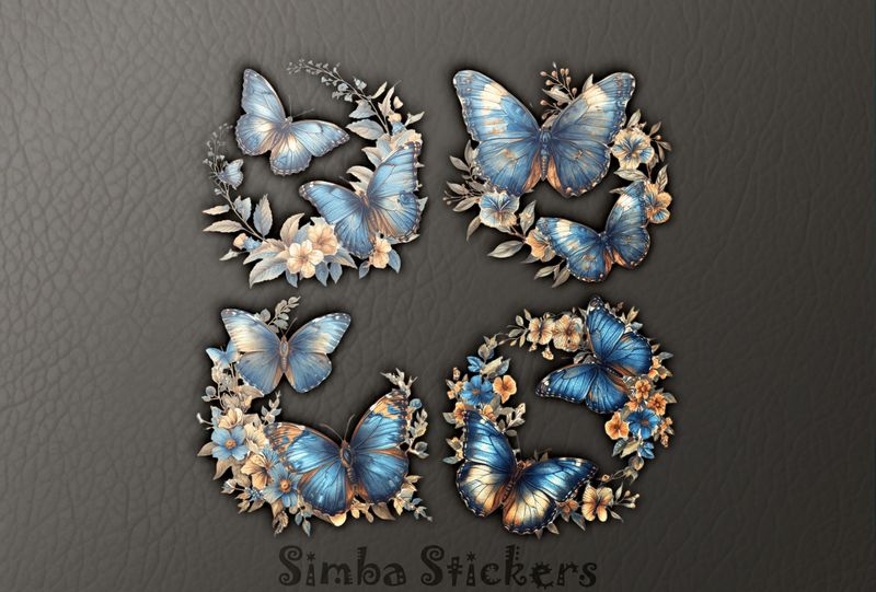 Butterflies flying around flowers, 4-in-1, watercolour, h41pef