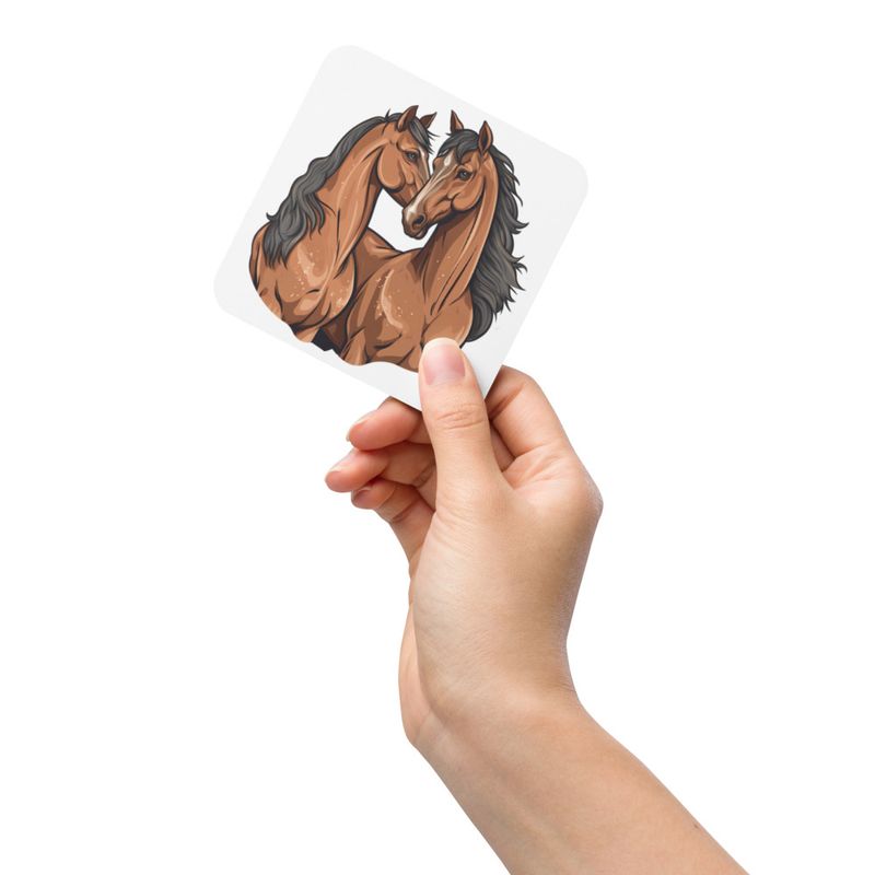 Cork-Back Coaster, Two brown horses snuggling, tdwcyd, mirrored