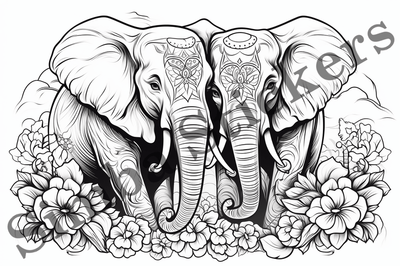 Colouring pages, Bundle of elephants in love, 10 images