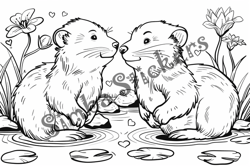 Colouring pages, bundle of beavers in love, 25 images