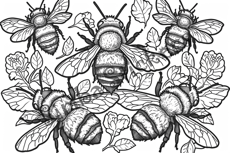 Colouring pages, bundle of bees, 25 images