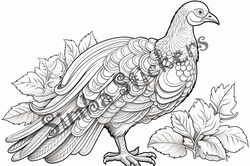 Colouring pages, bundle of turkeys, 50 images