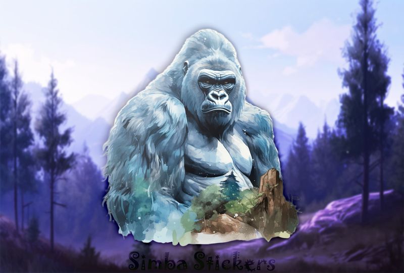 Gorilla in muscular pose with foresty foreground, 6kz1ti