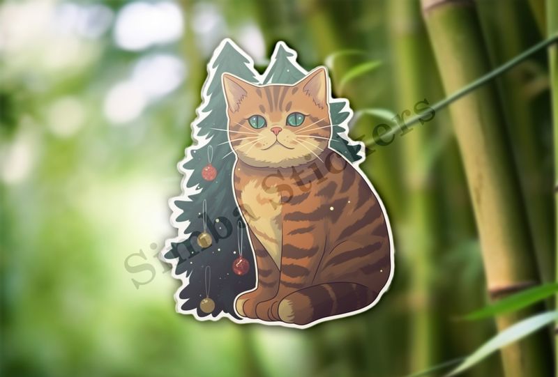 Cat in front of a Christmas tree