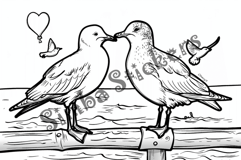 Colouring pages, bundle of seagulls in love, 25 images