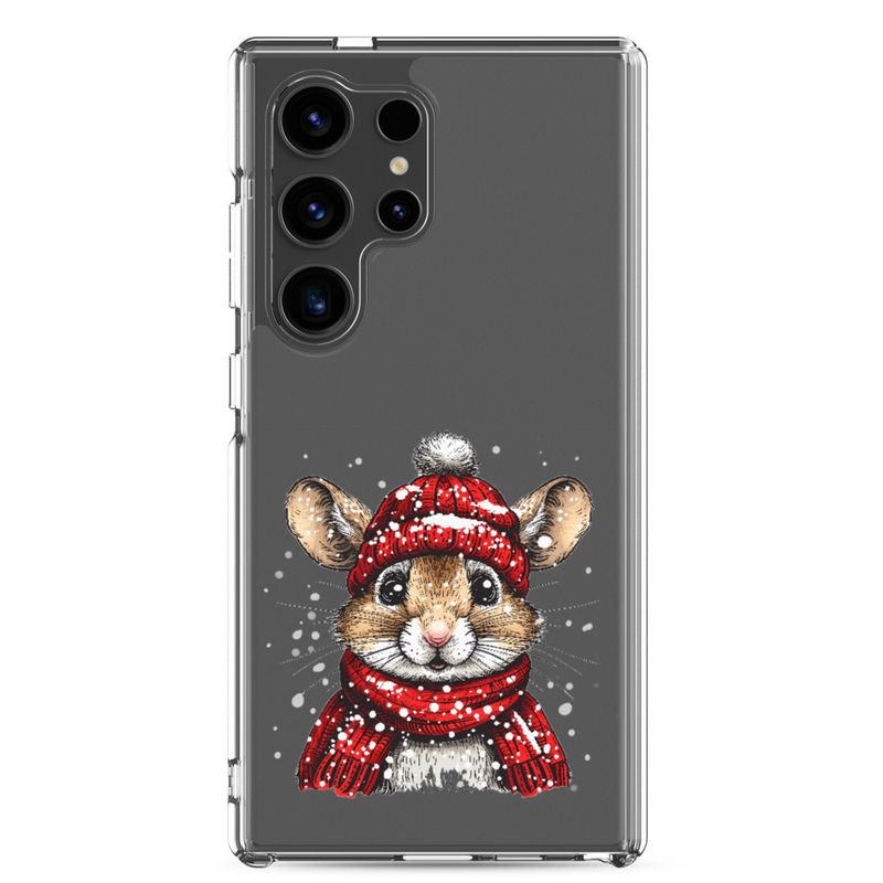 Clear Case for Samsung, Mouse wearing red winter hat and scarf in the snow, xg8dl3