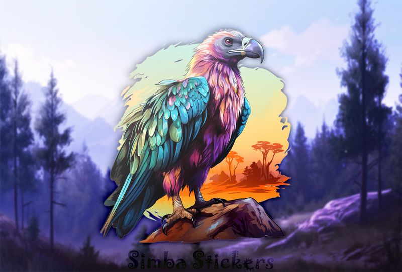 Groovy-coloured vulture perching on rocks, pndhbb
