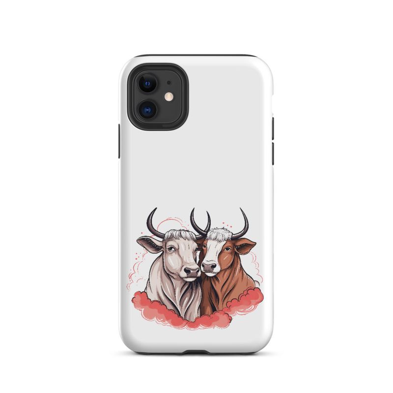 Tough Case for iPhone, Bull and cow, romantic, reddish clouds, qoucds