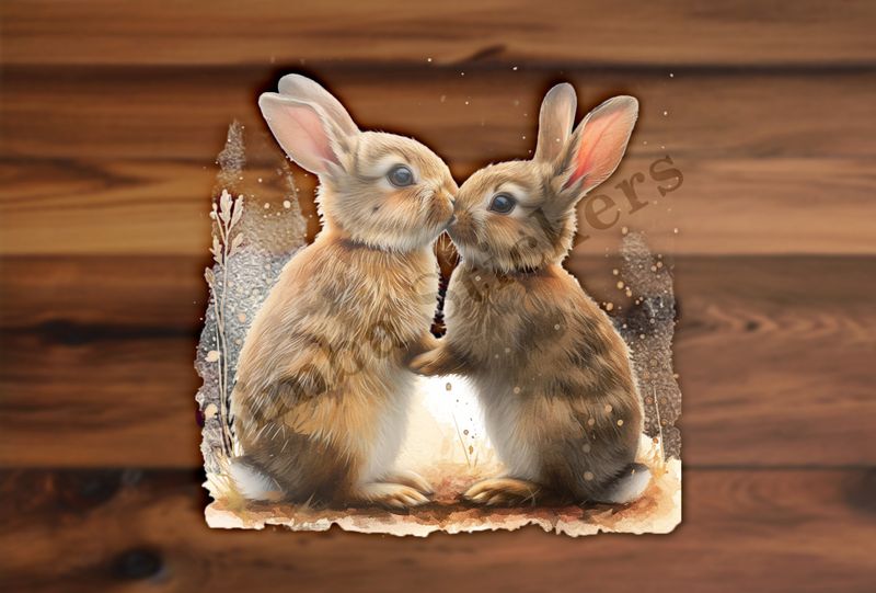 Bunnies in love,  nose-to-nose, arm-to-arm