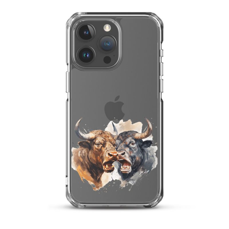 Clear Case for iPhone, Bulls facing up to each other, watercolour, dx5eff