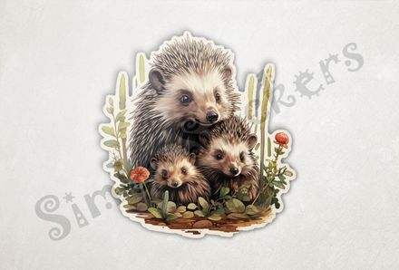 Porcupine mother with 2 babies
