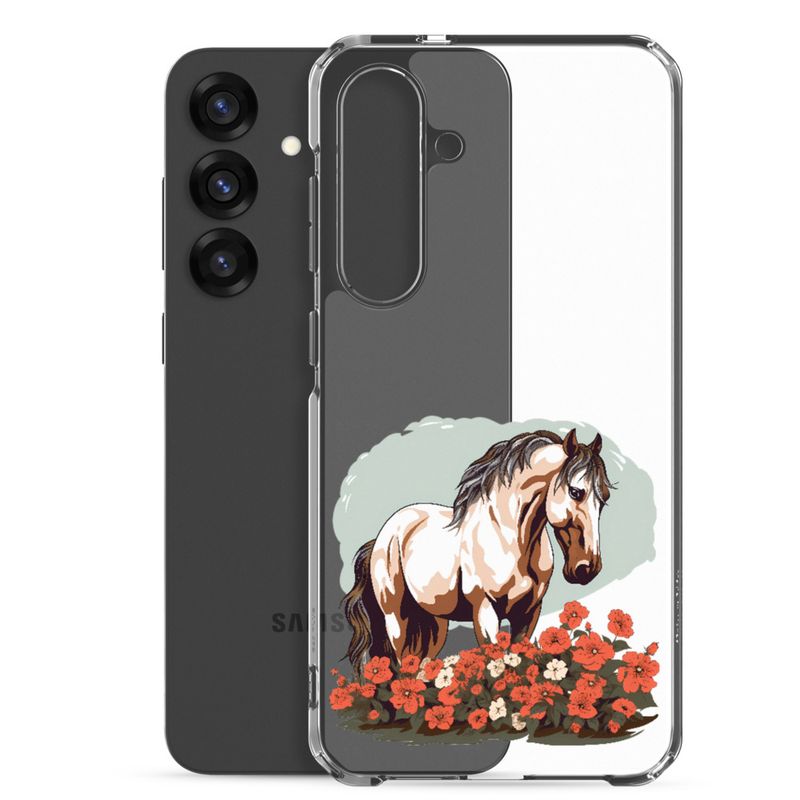 Clear Case for Samsung, Brown horse in field of red flowers, n4w2fj