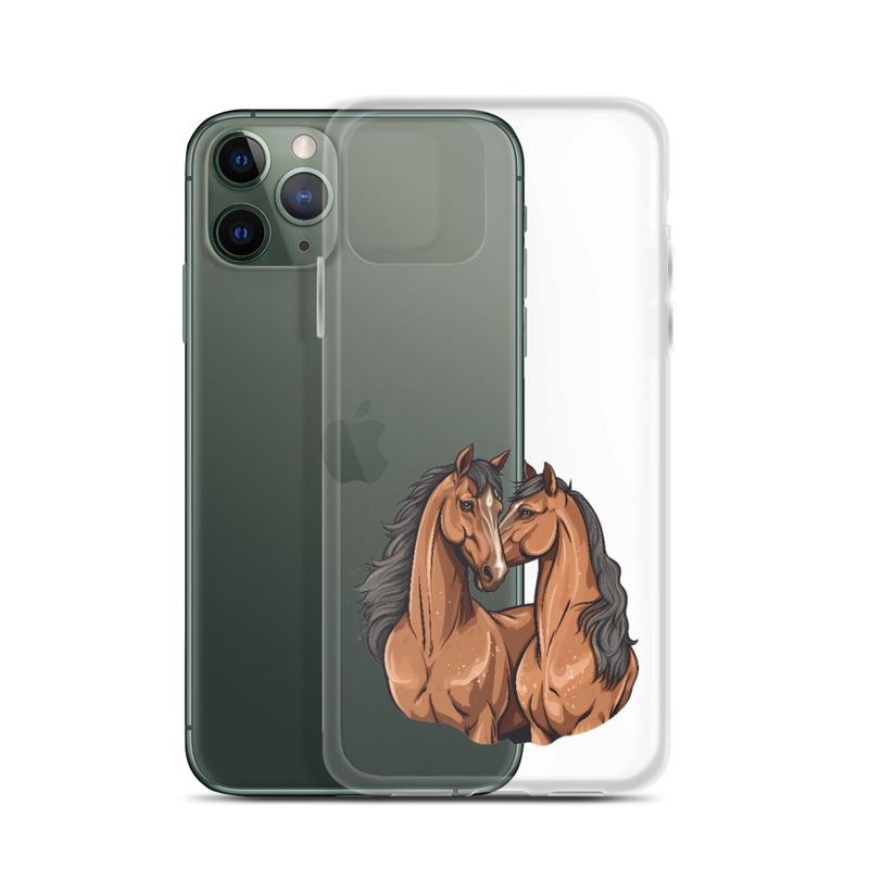 Clear Case for iPhone, Two brown horses snuggling, tdwcyd