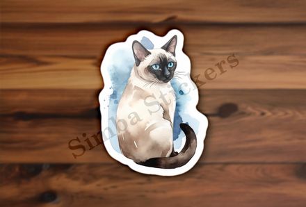 Siamese cat sitting, watercolour