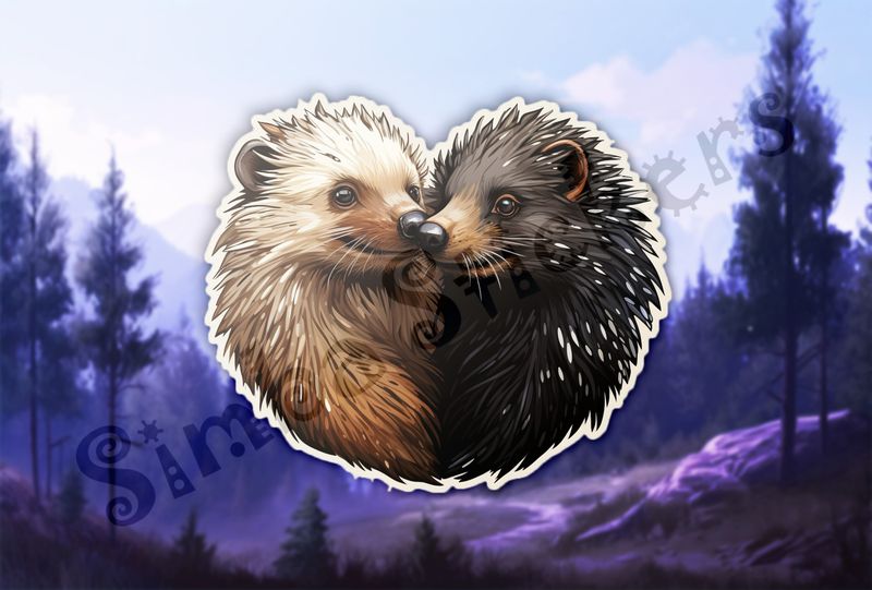 Porcupines in love nose-to-nose, in heart shape