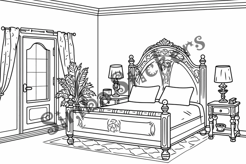 Colouring pages, bundle of house bedrooms, 25 images 2