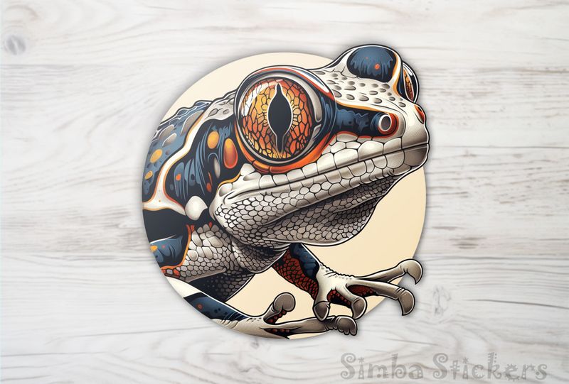Colourful lizard peeking out of circle