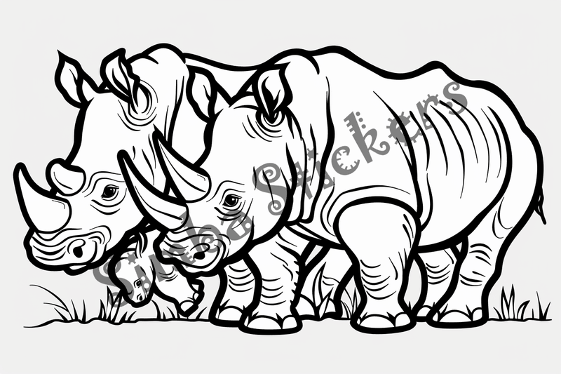 Colouring pages, bundle of rhino duos, 10 images