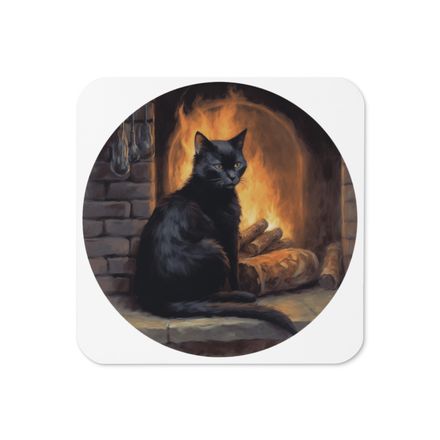 Cork-Back Coaster,  Cat by the fireplace 