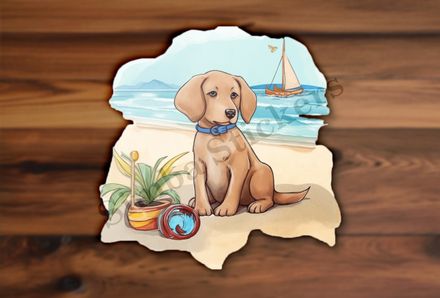 Dog on the beach, watercolour