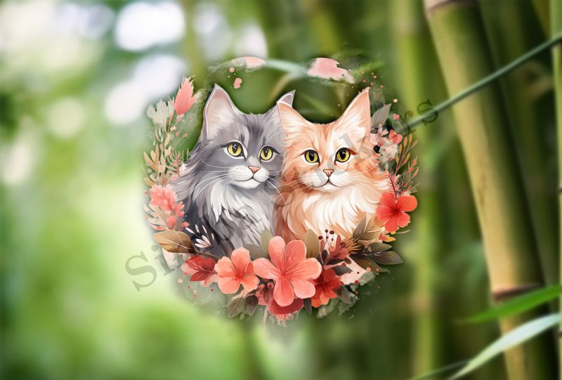 Cats in love, watercolour