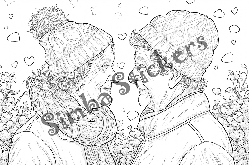 Colouring pages, bundle of people, grandparents in love, 25 images