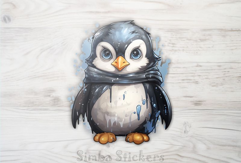 Penguin wearing scarf looking serious, watercolour, bmb6mv