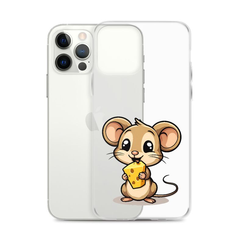 Clear Case for iPhone, Small Mouse happily licking large chunk of cheese, pqapy6