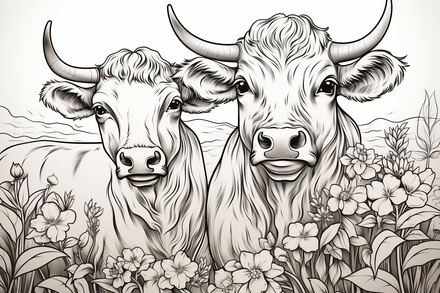 Colouring pages, bundle of cattle, complex, 25 images