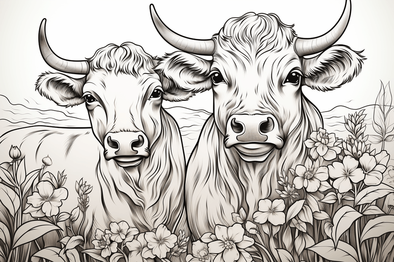 Colouring pages, bundle of cattle, complex, 25 images