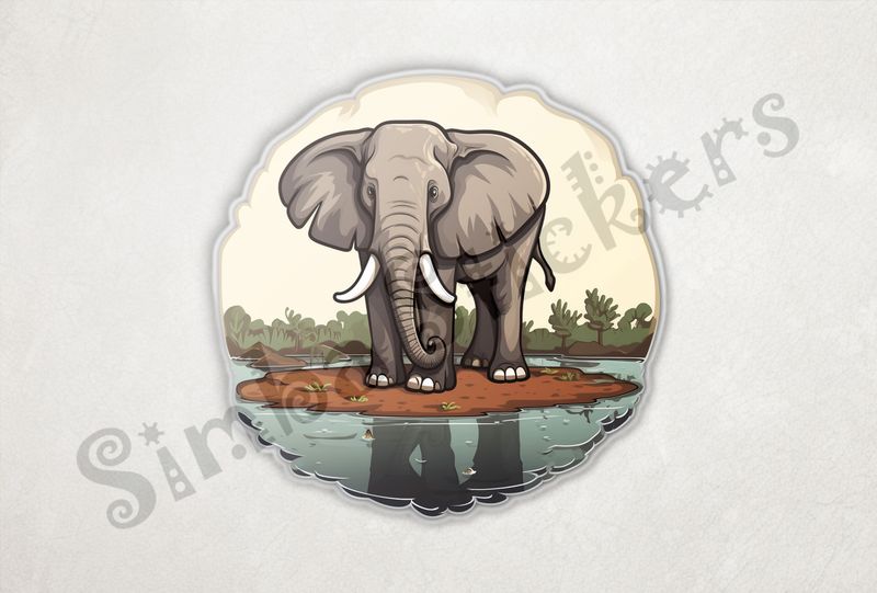 Elephant on dry ground in middle of pond